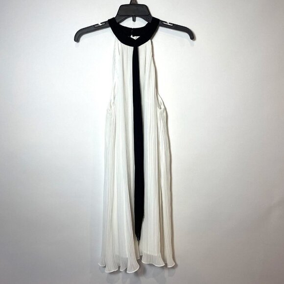 Gianni Bini Pleated Halter Mini Dress Womens S White Sleeveless Trapeze Swing - Picture 1 of 8
